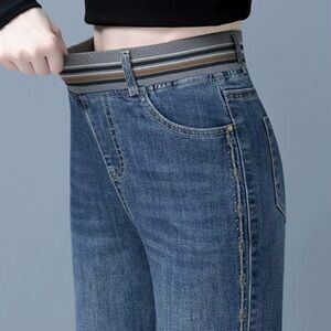 Elastic Waist Wide Leg Jeans